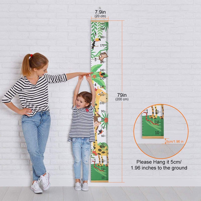 Smlper Growth Chart for Kids,Child Height Chart Ruler for Wall,Wood Frame Fabric Canvas Height Measurement Ruler for Kids Nursery Room,Removable Wall Decor 79"x7.9" - Image 3
